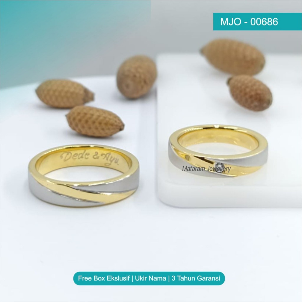 Cincin Kawin Couple Platinum & Emas Gold (Sepasang) - Bebas Request Model Cincin Custom By Mataram J
