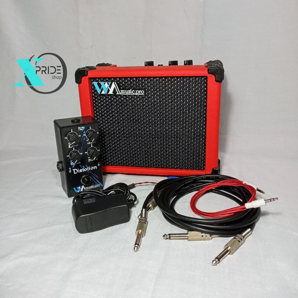 EFEK GITAR LISTRIK 4 POTENSIO DENGAN AMPLIFIER GITAR PAKET LENGKAP SIAP PAKAI