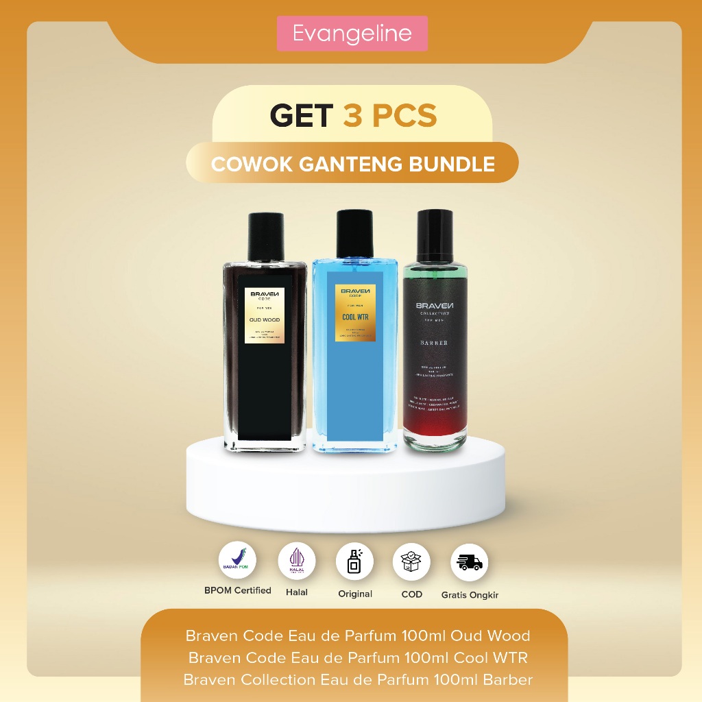 GET 3 | COGAN - Cowok Ganteng Bundle | Braven Eau De Parfum 100ML - Cool WTR - Barber - Oud Wood | P