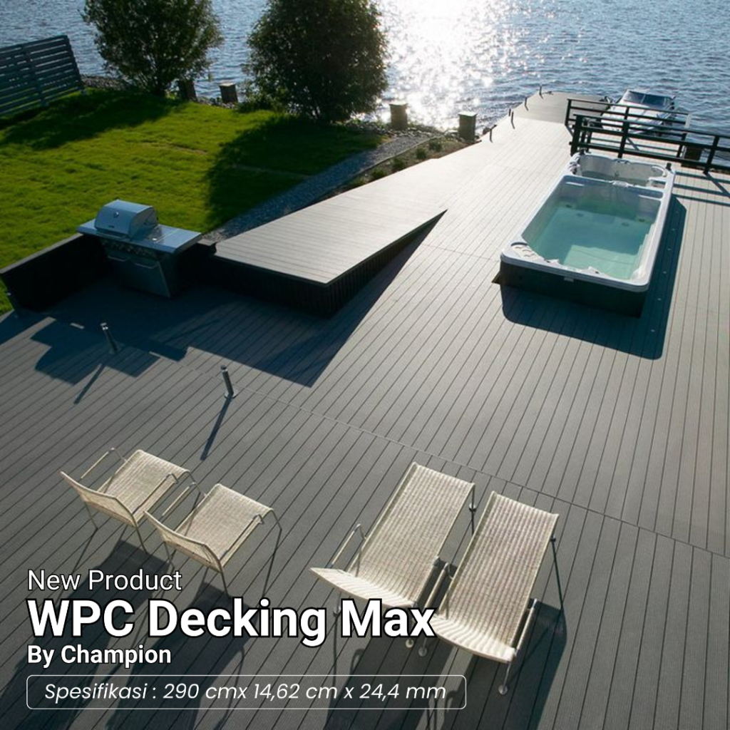CHAMPIONPLUS Decking WPC Outdoor | Decking Kayu Kotak Lantai Kolam Renang Motif Serat Kayu