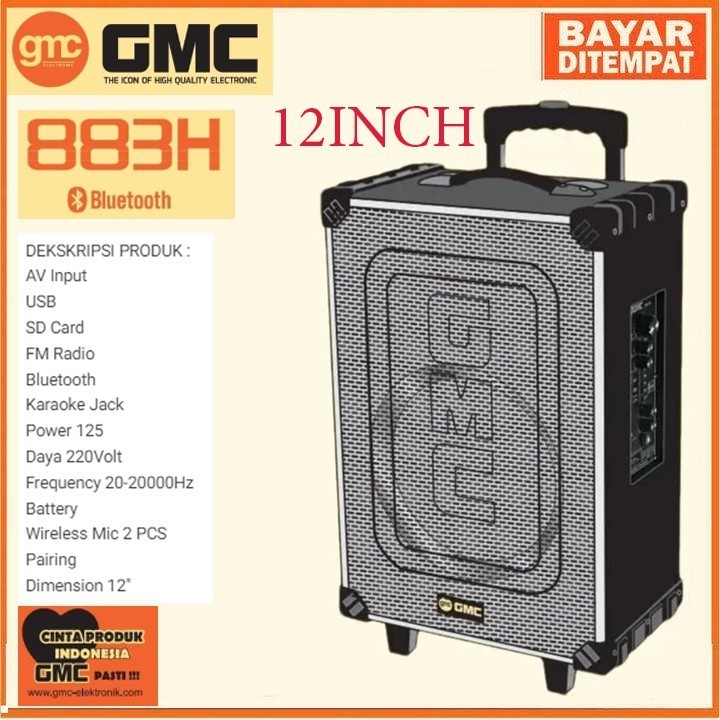 Gmc Speaker Portable 883H 12 Inch Speaker Karaoke Bluetooth Mic 2 Wireless / Speaker Bluetooth Karao