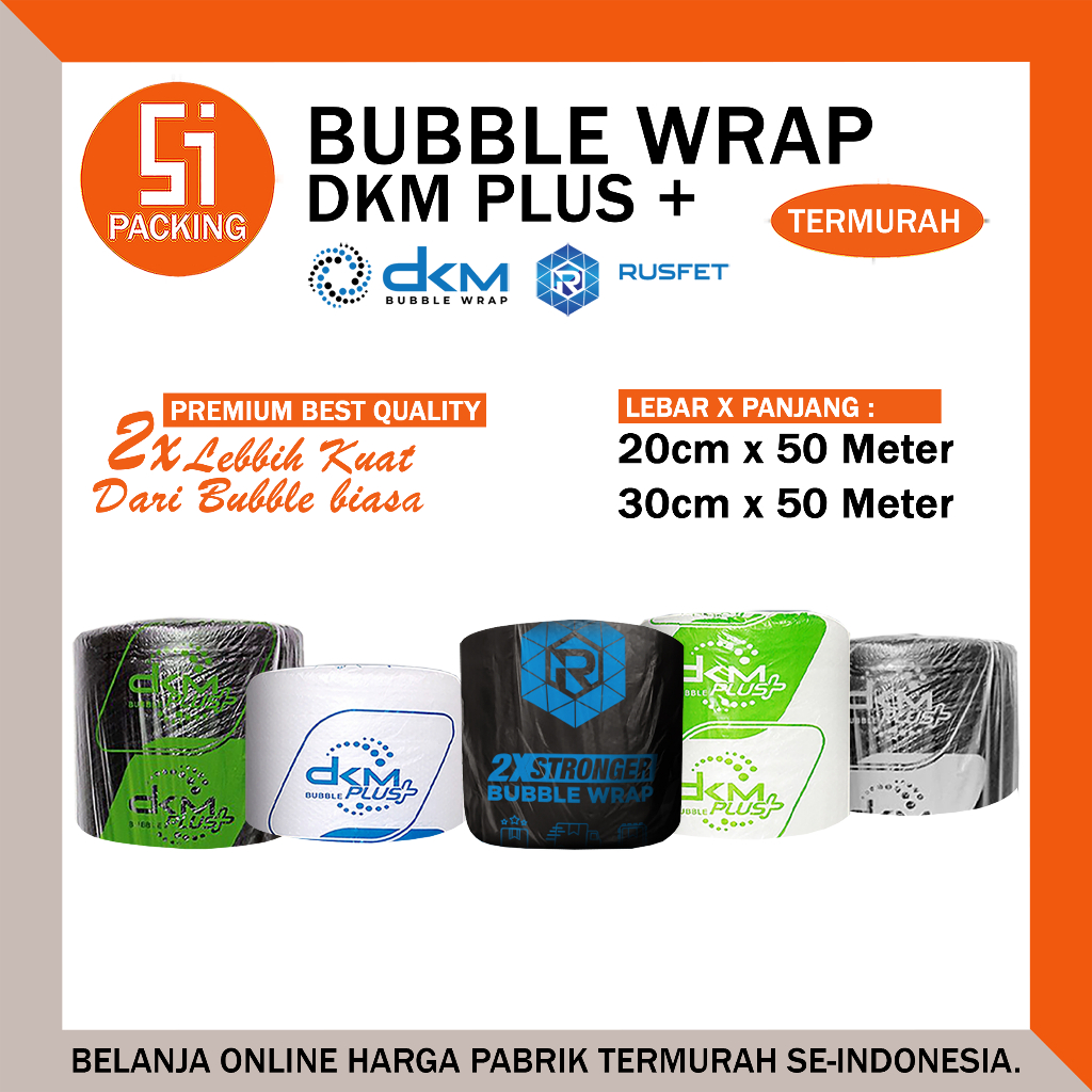 

Plastik Bubble Wrap DKM Potongan 30cm 20cm x Panjang 50meter Warna Putih Bening & Hitam