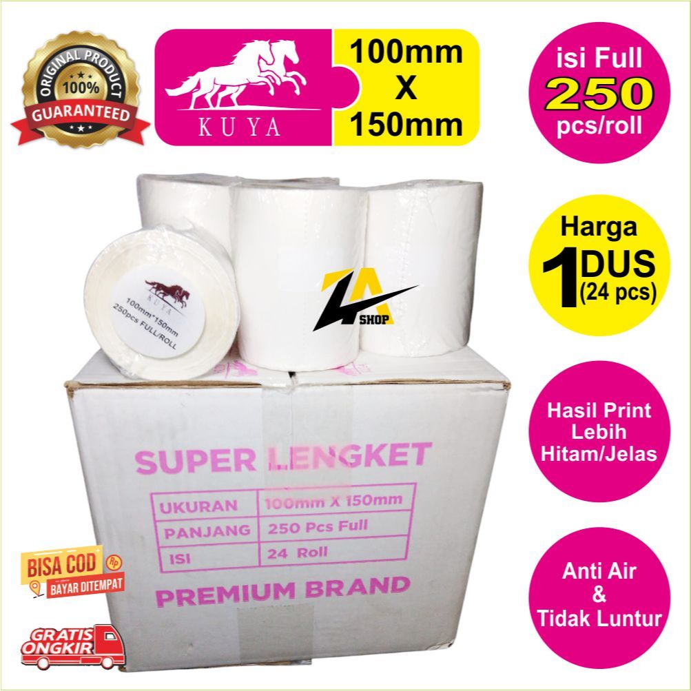 

STIKER THERMAL 10cm X 15cm / STIKER LABEL BARCODE / RESI 100mm X 150mm ISI 250/ROLL Harga 1 DUS