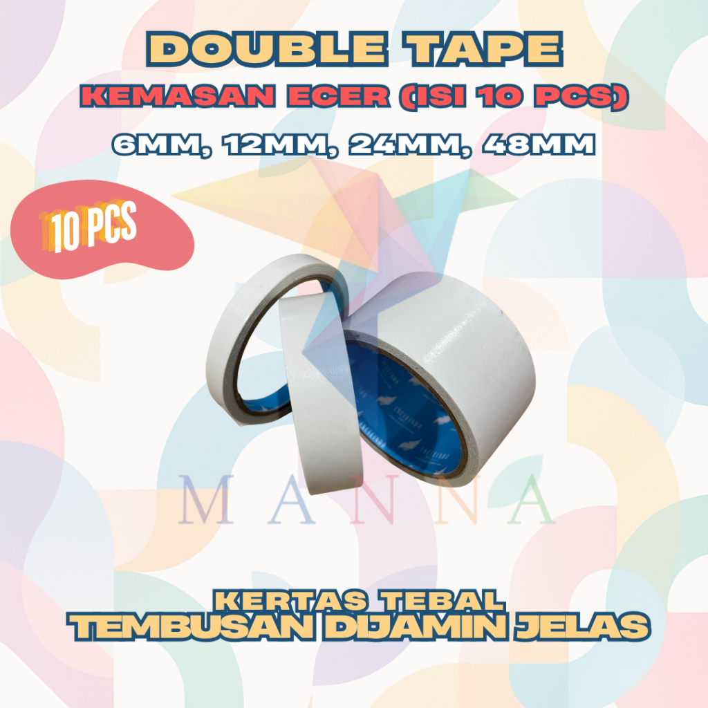 

(ISI 10 PCS) EXCELINDO Double Tape Isolasi Perekat Bolak Balik 6mm/12mm/24mm x 10 meter