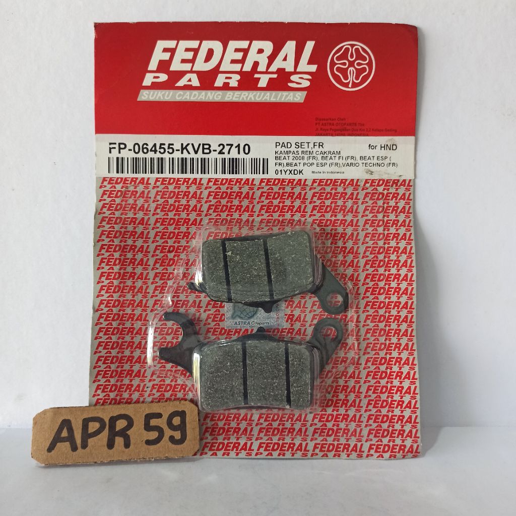 kampas rem depan Federal Vario cbs, vario techno, beat 2008, beat fi, beat esp, beat pop esp. Origin