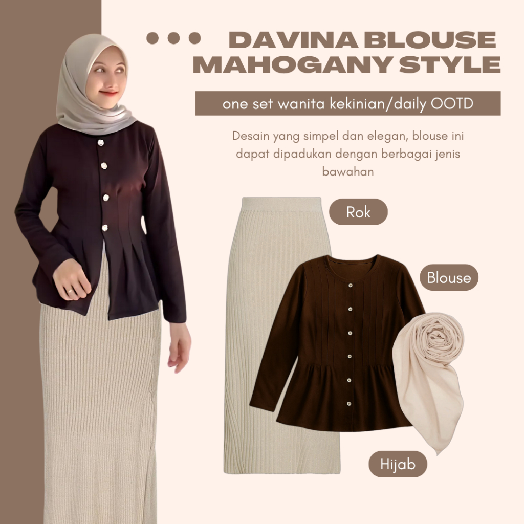 Setelan Wanita Body Slim | Blouse Knit + Rok Span Plisket + Hijab | OOTD One Set 3in1 | LB101