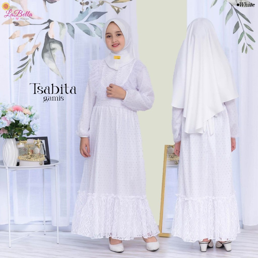 Gamis Anak Perempuan Tsabita labella putih
