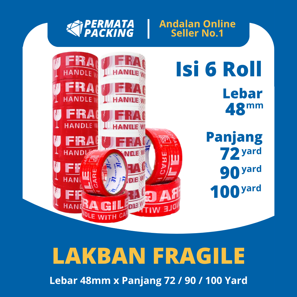 

Lakban Fragile (ISI 6pcs) 48 mm Merah / Putih Murah