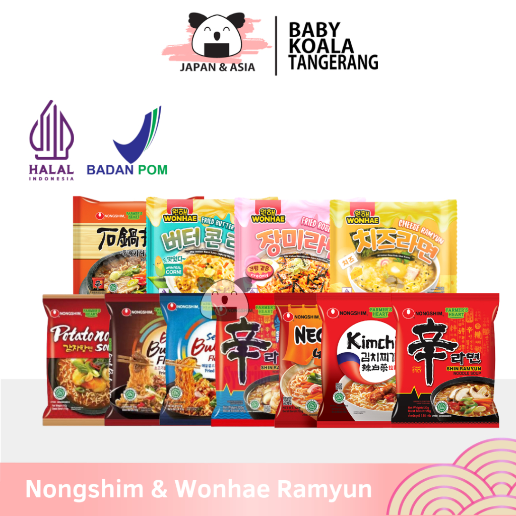 

NONGSHIM & WONHAE Ramyun 120 g Halal | Ramen Korea | Shrimp Mushroom Kimchi Neoguri Bulgogi Potato claypot Fried Ramyun -BKT