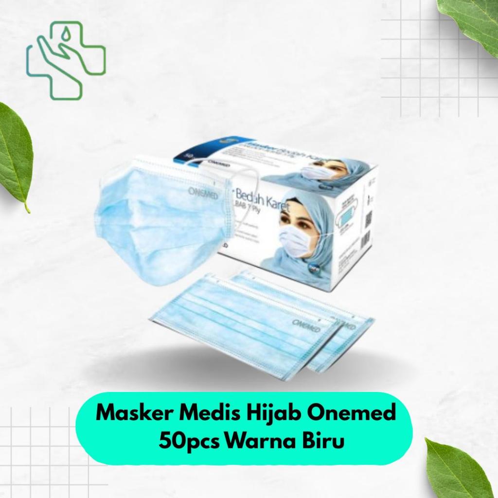 Masker Medis Hijab OneMed box 50pcs Warna Biru