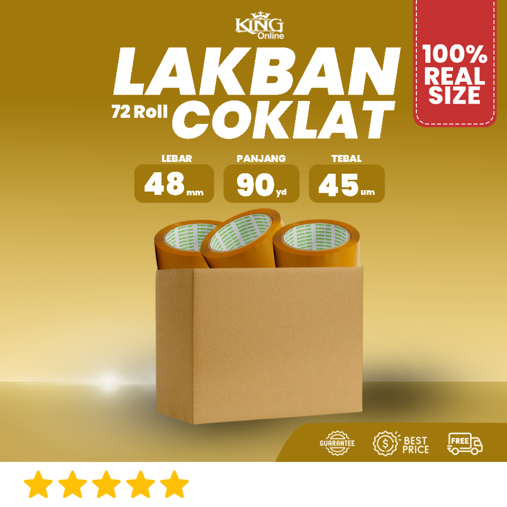 

1 DUS Lakban Coklat 48 MM X 90 Yard PURE Ukuran Asli REAL ONLINE TAPE OPP 72 Roll Kuat tebal / Plakban clear