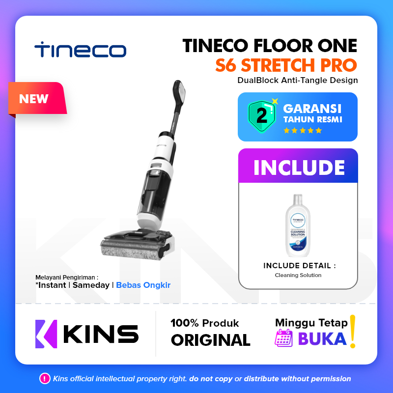 Tineco Floor One S6 Stretch Pro Wet and Dry Cordless Stick Vacuum Cleaner and Floor Washer Vakum Pem