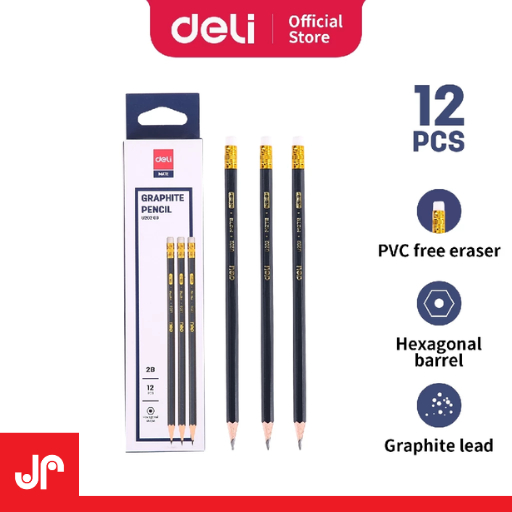 

DELI PENSIL 2B GRAPHITE PENSIL HITAM DENGAN PENGHAPUS BEBAS PVC EU20200 / PENSIL TULIS SEKOLAH