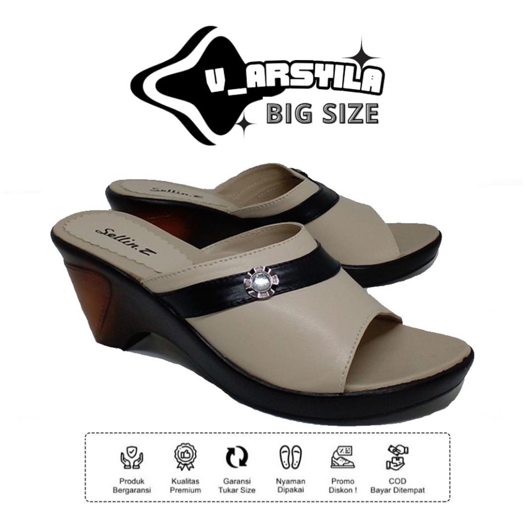 Sandal Wedges Kulit Wanita Hak 3cm ARSYILA 1.2 Sendal Pesta Kondangan Ibu Ibu Selop ORI