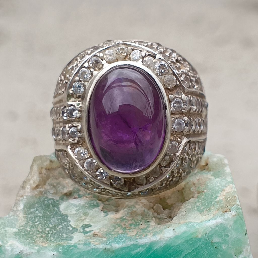 kecubung ungu ring perak microsetting