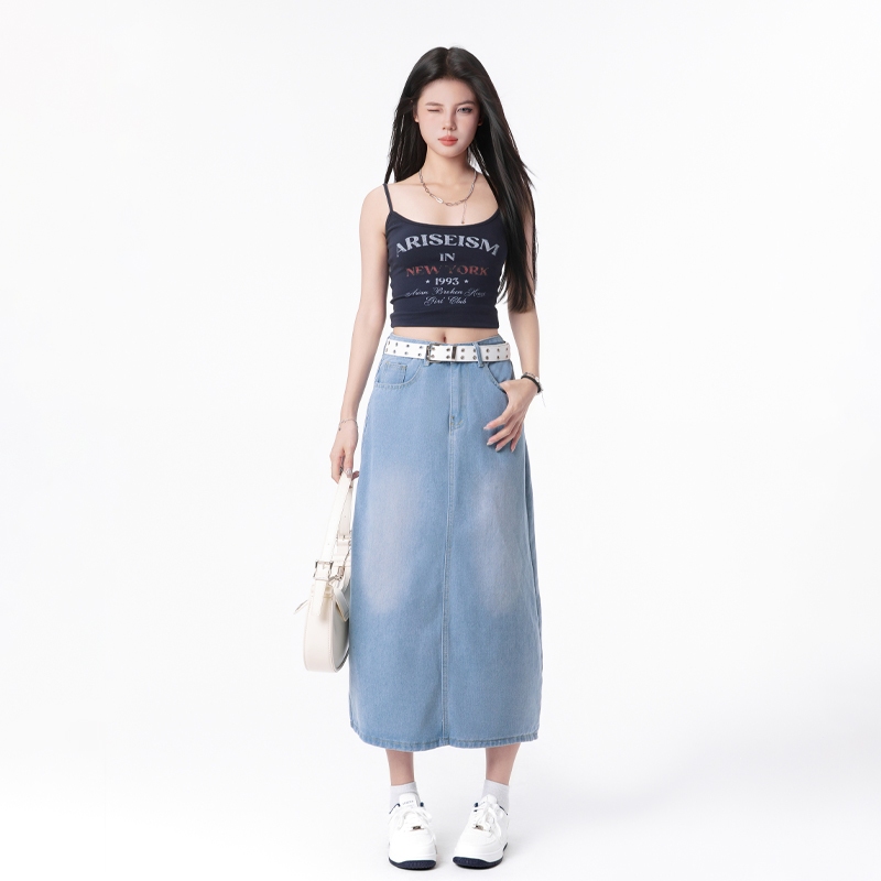 Rok Jeans Wanita - Highwaist Rok Jeans Wanita - Rok Jeans Panjang Wanita