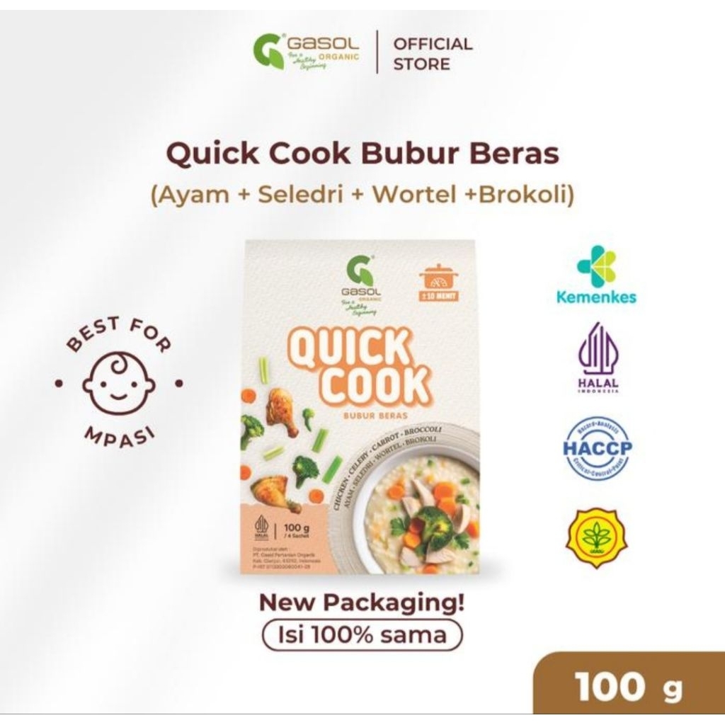 

GASOL Quick Cook CHICKEN BROCCOLI Bubur Beras Organik Makanan Bayi MPASI 100gr