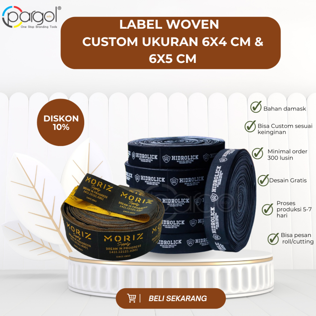 

Label Woven Custom - Nama/Logo Sendiri - Ukuran 6x4 cm, 6x5 cm - Free Desain