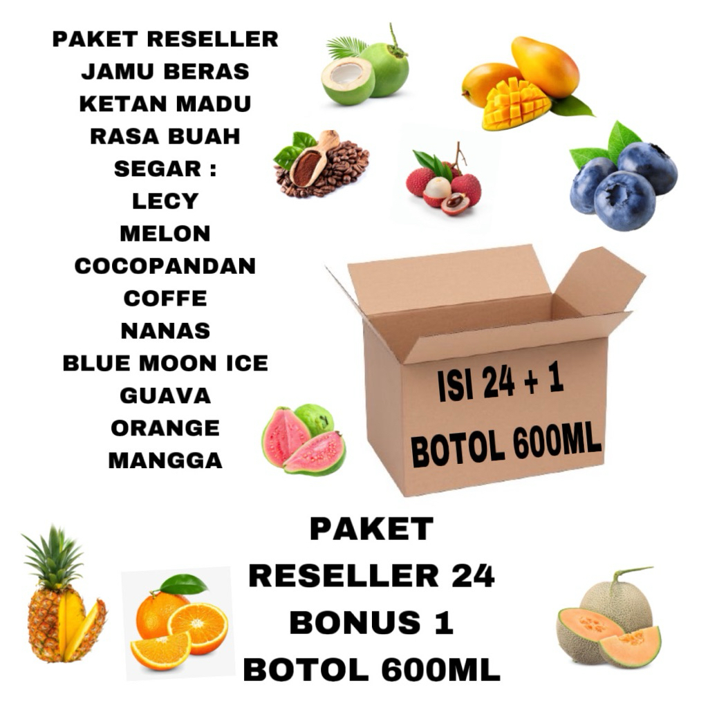 

PAKET RESELLER 24 BOTOL + 1 (BOTOL 600ML) , JAMU BERAS KETAN MADU RASA BUAH SEGAR KHAS SIMBAH