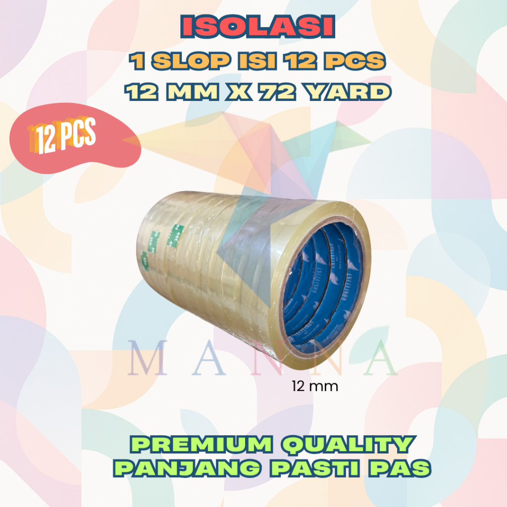 

(1 SLOP/12 BIJI) Stationery Tape Isolasi 12mm x 72 yard merk Excelindo PREMIUM QUALITY