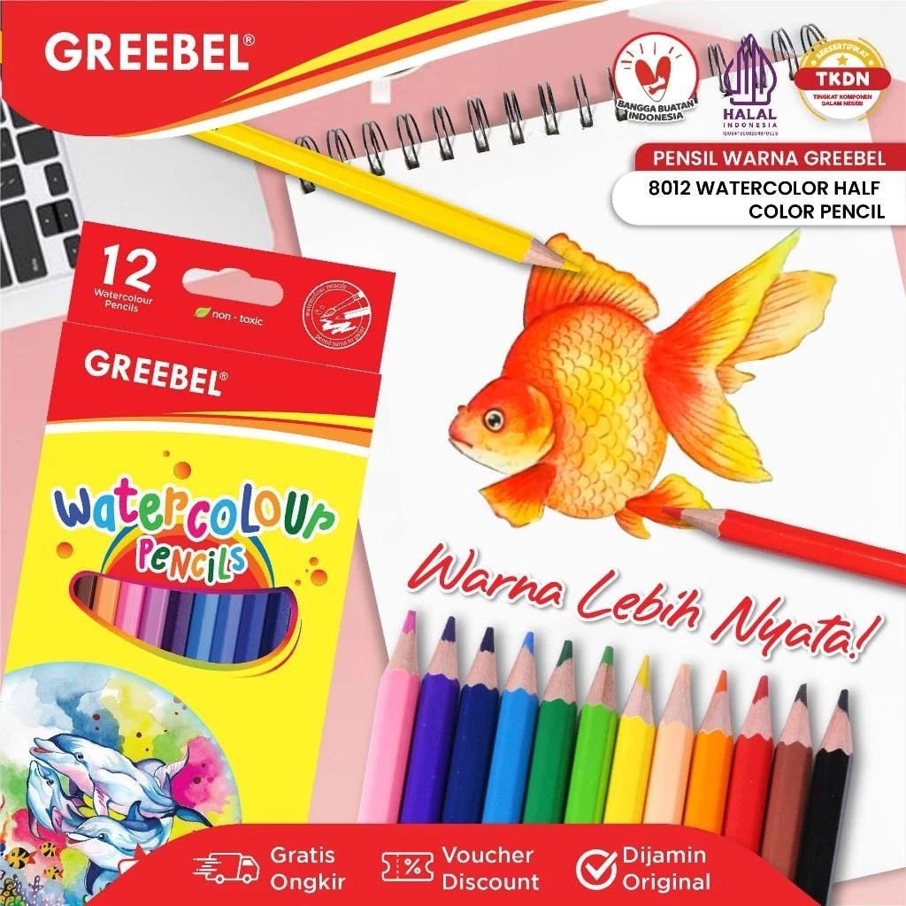 

GREEBEL Pensil Warna 12 Warna Color Pencil / Watercolour Pencils (8012)