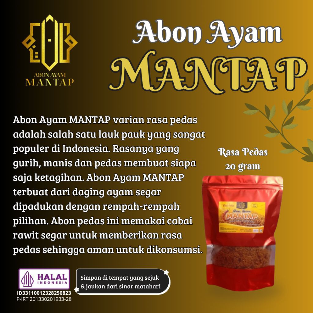 

Abon Ayam Mantap Permium 250gr rasa pedas