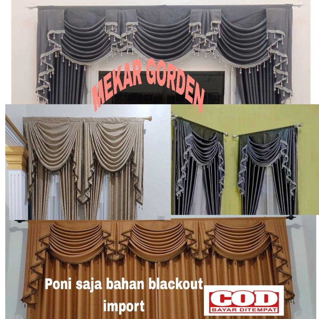 Gorden Poni saja Gelombang Spanyol Jendela Pintu Ruang Tamu Lebar 2meter 3meter Terbaru cantik Mewah