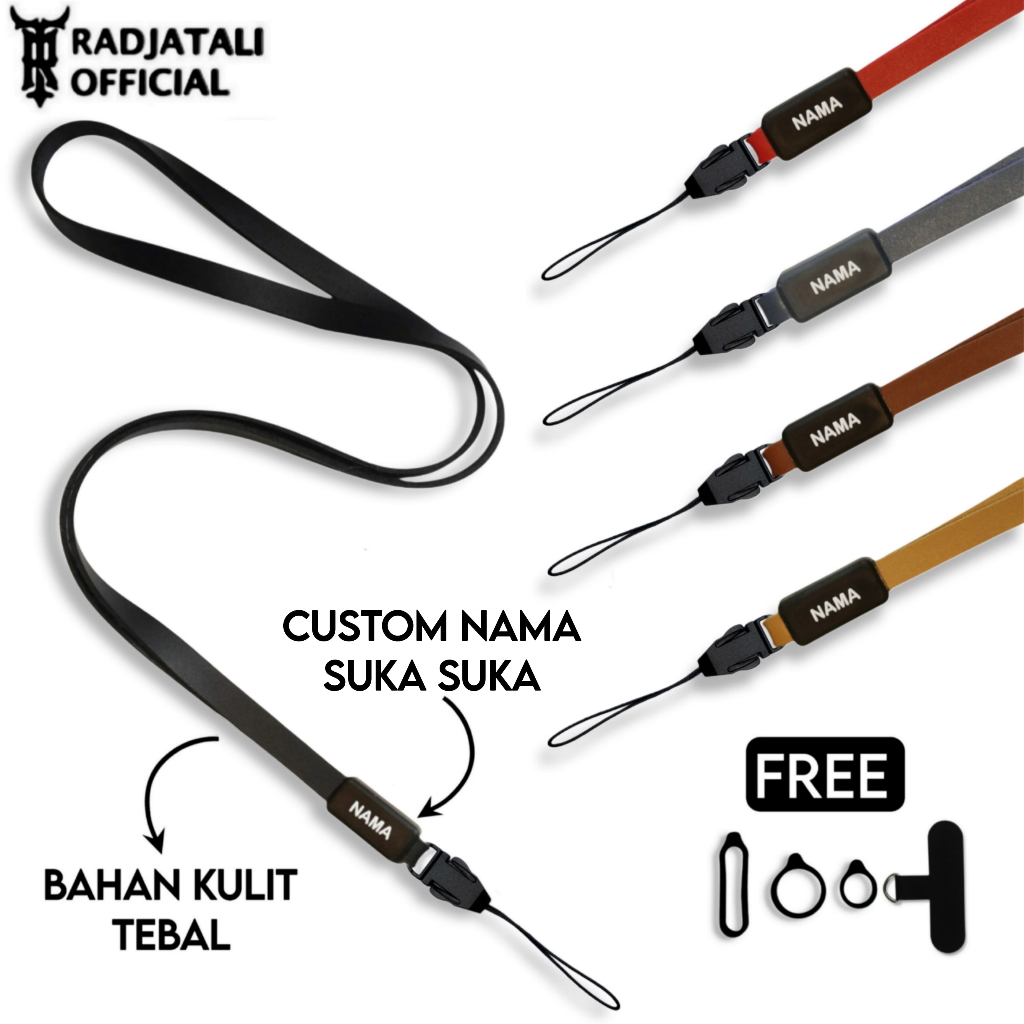 

Tali Lanyard Kulit Custom Nama PU Leather 1cm V6 / Tali Gantungan Hp