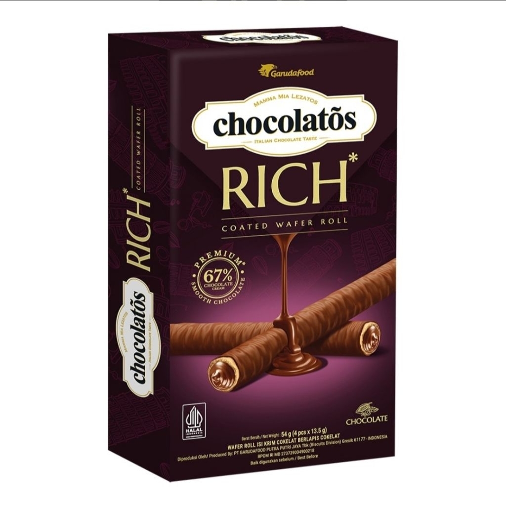 

Chocolatos rich waffer roll isi krim berlapis coklat 54g