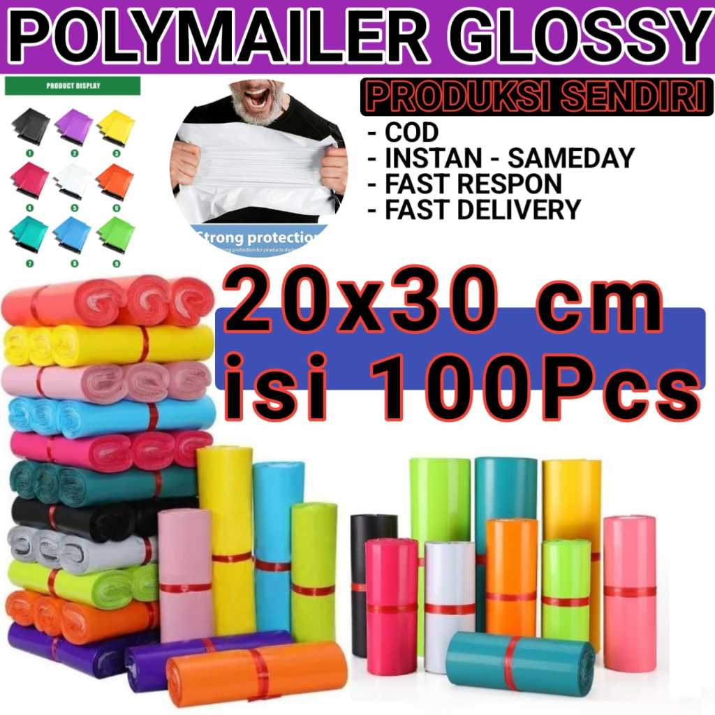 

Kantong Plastik Polymailer / Plastik Packing Baju 20X30CM LDPE Hitam Glossy Isi 100PCS Lem Perekat