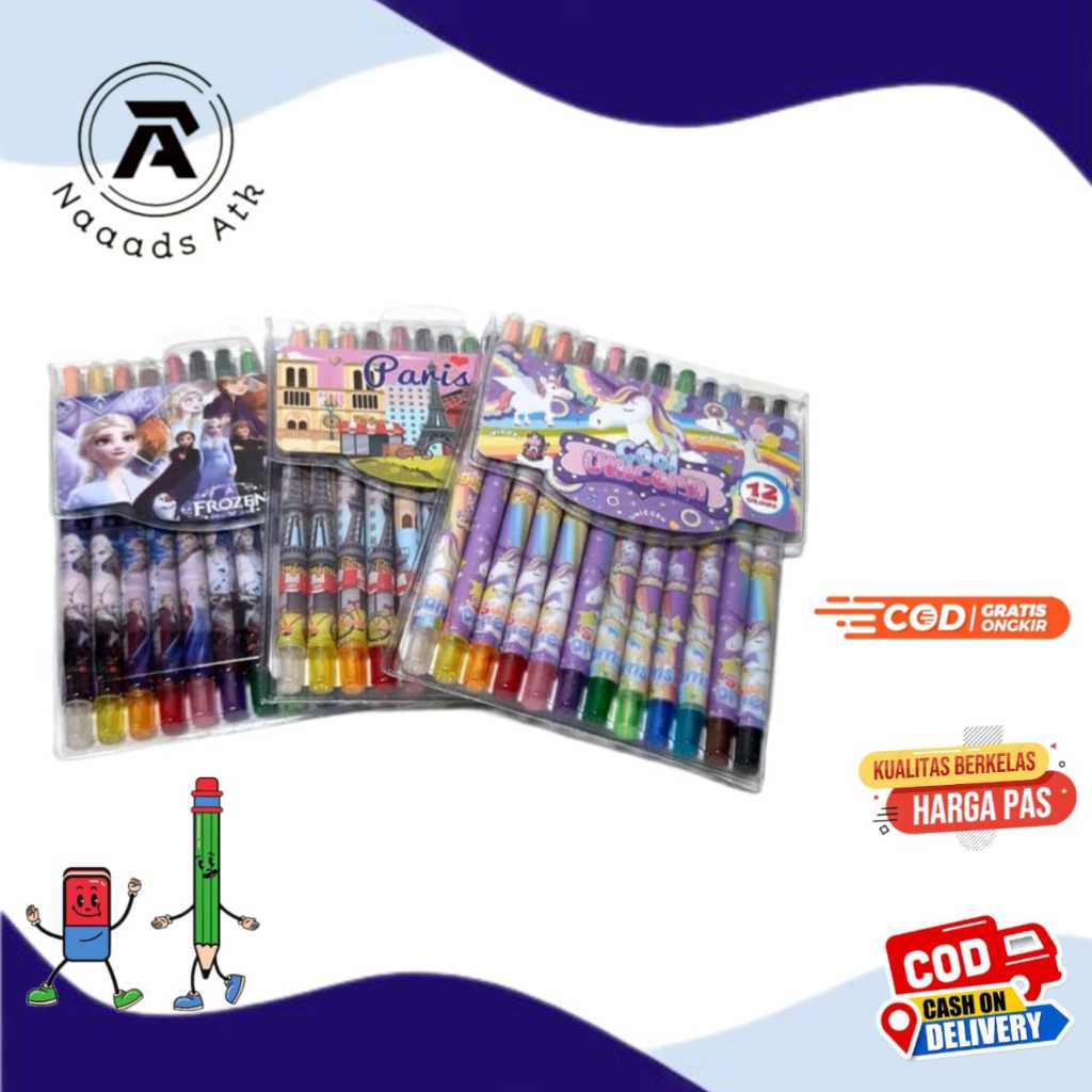 

crayon putar panjang 12 warna Naads Air Pensil FROZEN Paris