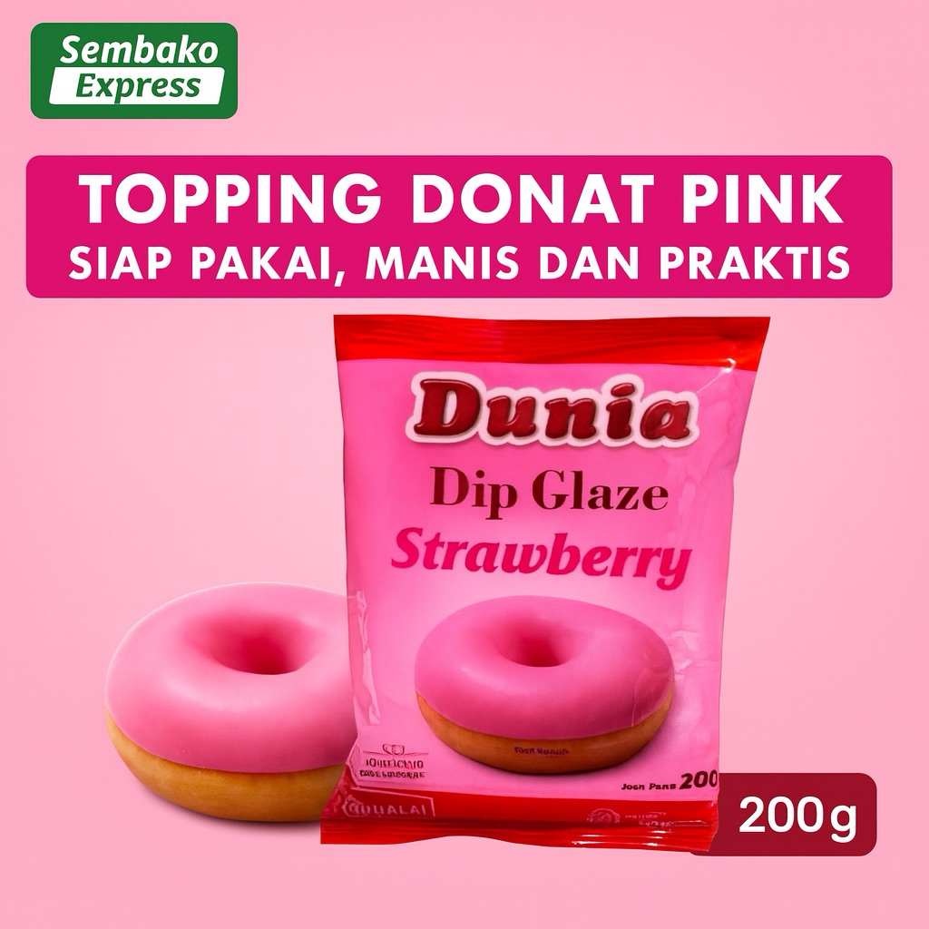 

Dunia Dip Glaze Strawberry 200g – Topping Donat Pink Rasa Stroberi, Siap Pakai & Manis Lezat