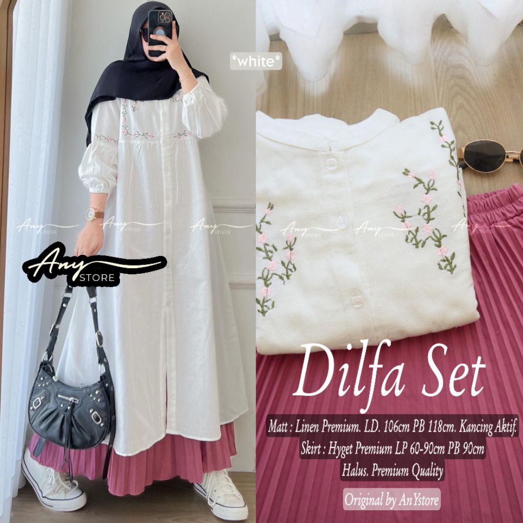 Siera Dilfa Miza Set setelan tunik dan rok by A.N.Y long tunic jumbo linen premium rok panjang plisk