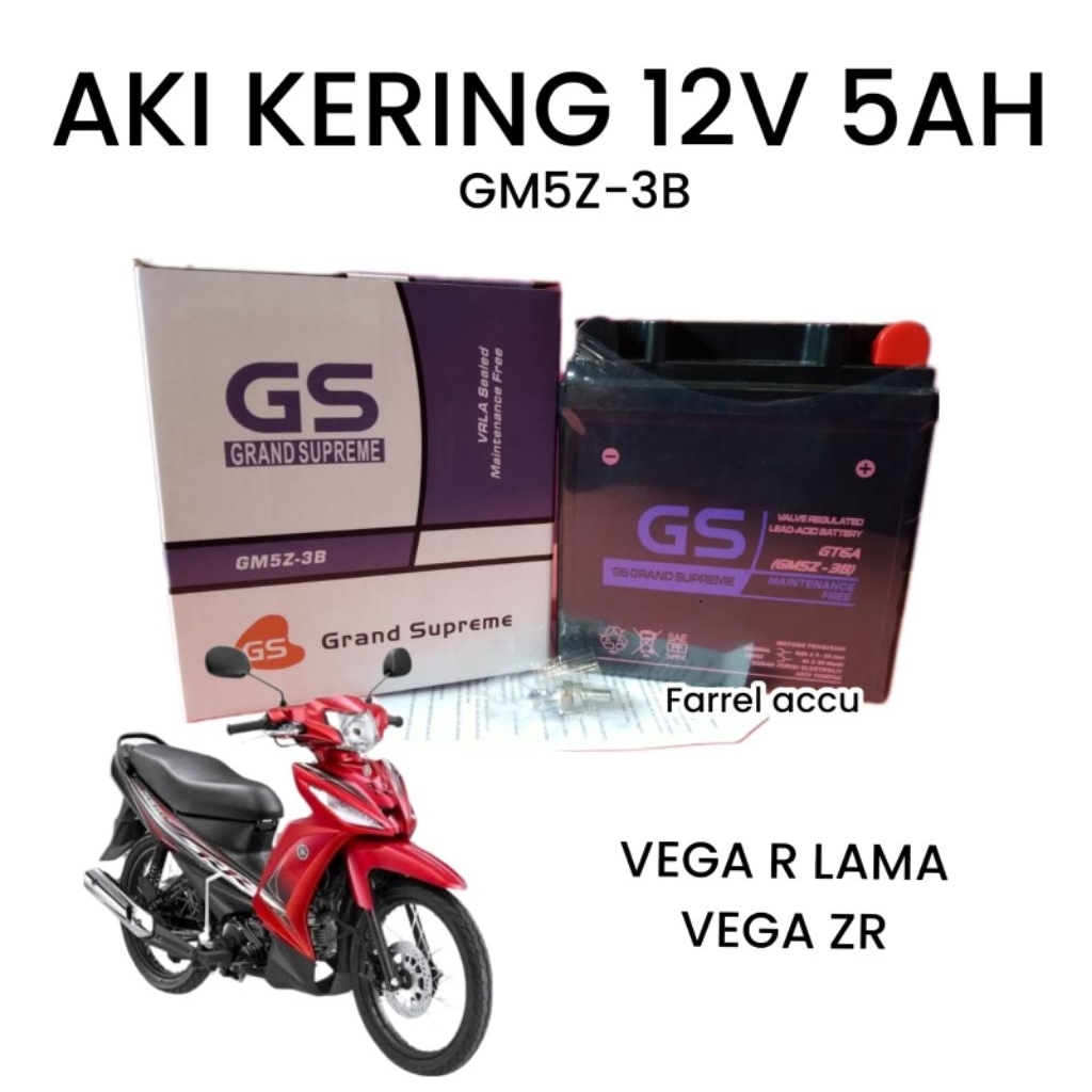 AKI MOTOR VEGA R LAMA, VEGA ZR, AKI KERING GS GM5Z-3B GRAND SUPREME 12V 5AH