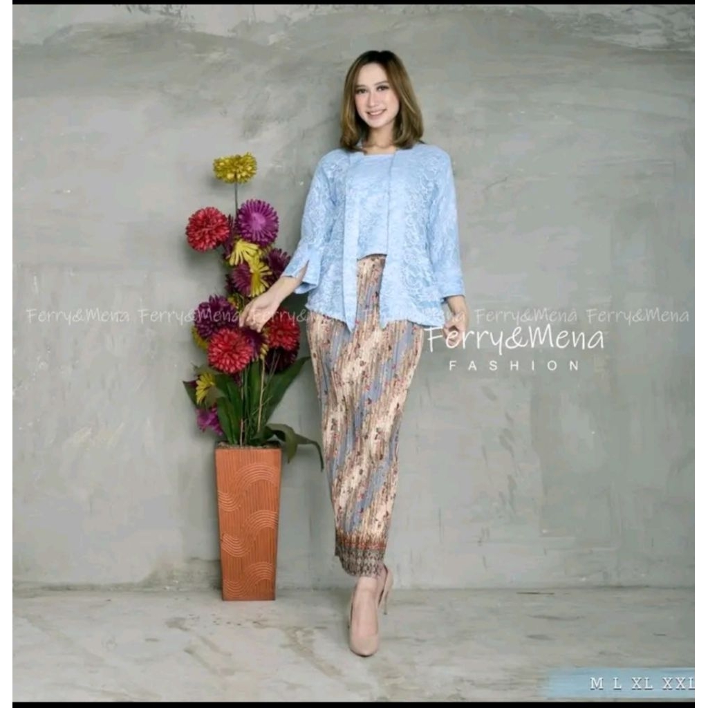 Setelan Kebaya Brukat Putu Baru Jumbo LD 125 cm // Kebaya Brukat Pesta // Kebaya Lengan 7/8 // Setel