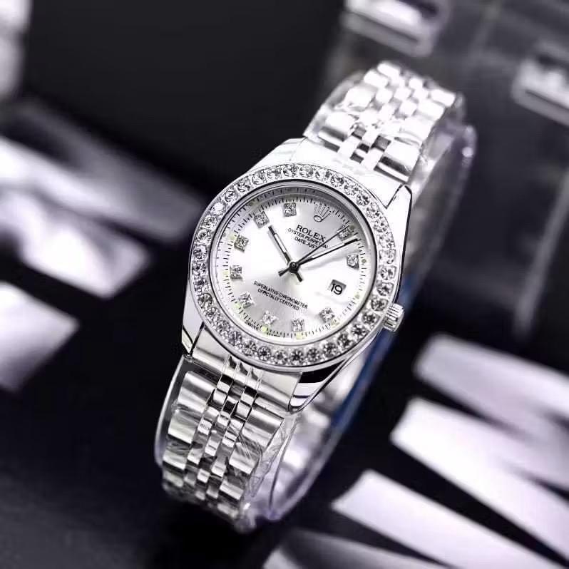 Jam Tangan Wanita Rolex Original 31201 Tali Rantai Tanggal On Free Box Rolex & Baterai (FREE KALUNG)
