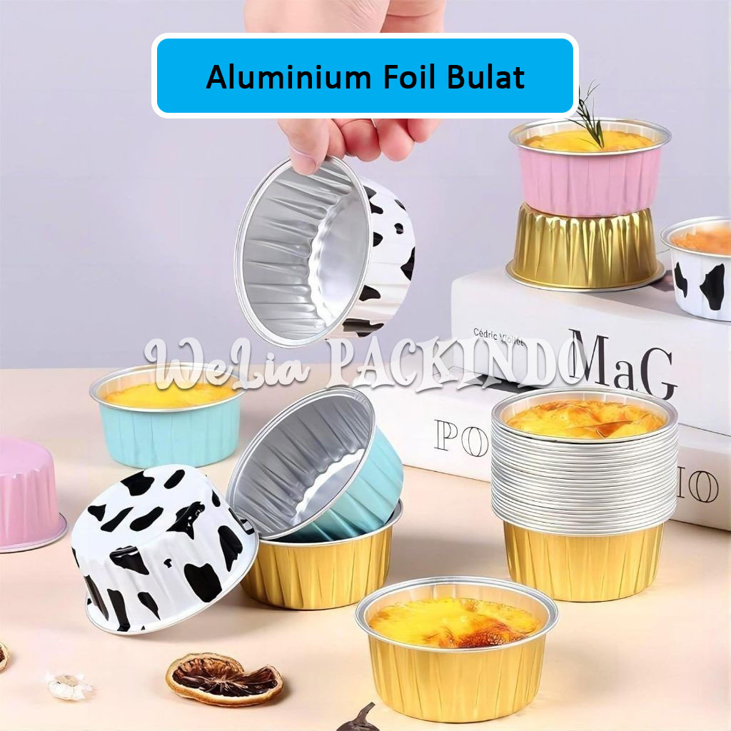 [1 PCS] Aluminium Foil Tray Bulat + Tutup Mika 3 x 8 cm Warna Gold Hitam Sapi Biru Pink / Aluminium 