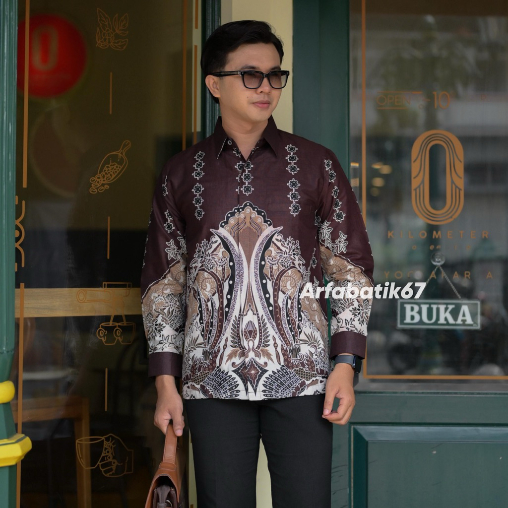 GUNUNGAN MAHOGANY Baju batik pria, kemeja batik lengan panjang dan pendek