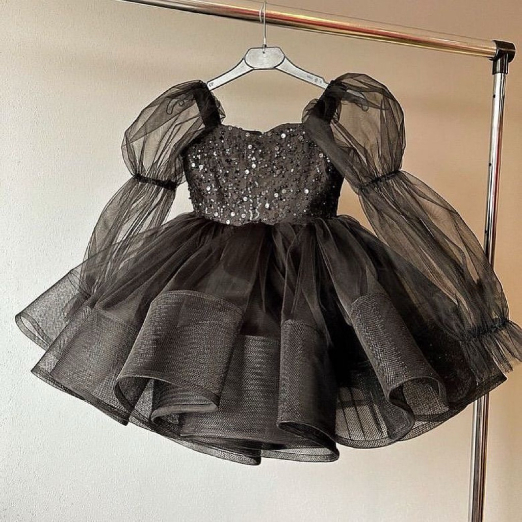 gaun pesta anak gaun tile sequin gaun mekar