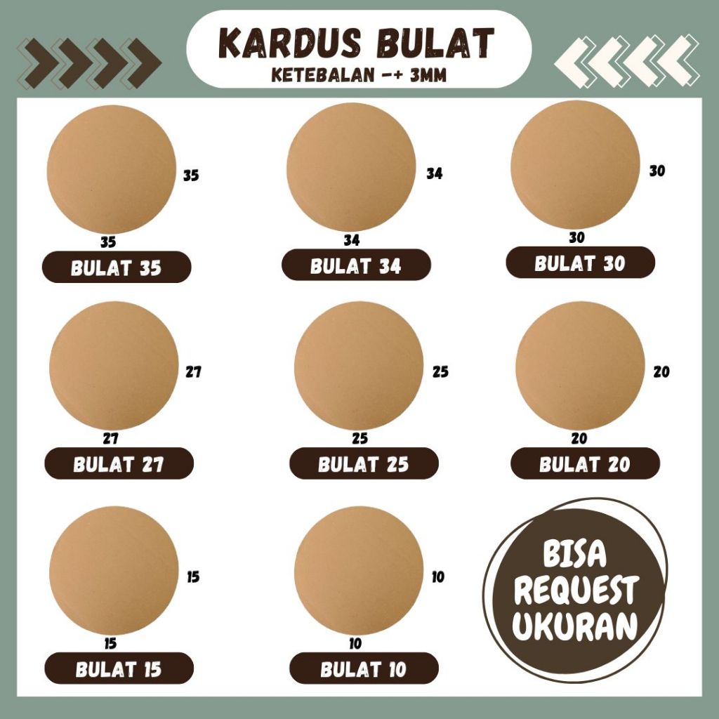 

Kardus Bulat 10x10/15x15/20x20/25x25/27x27/30x30/34x34/35x35 Dus Bundar Sheet bulat Alas Kue Coklat