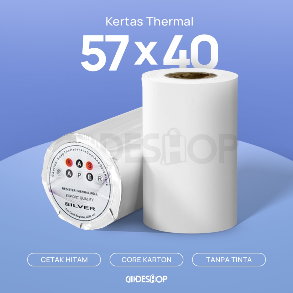 

Kertas Thermal 57x40 KAS Silver Struk Printer Kasir 58x40 mm Termal 58mm Paper Roll