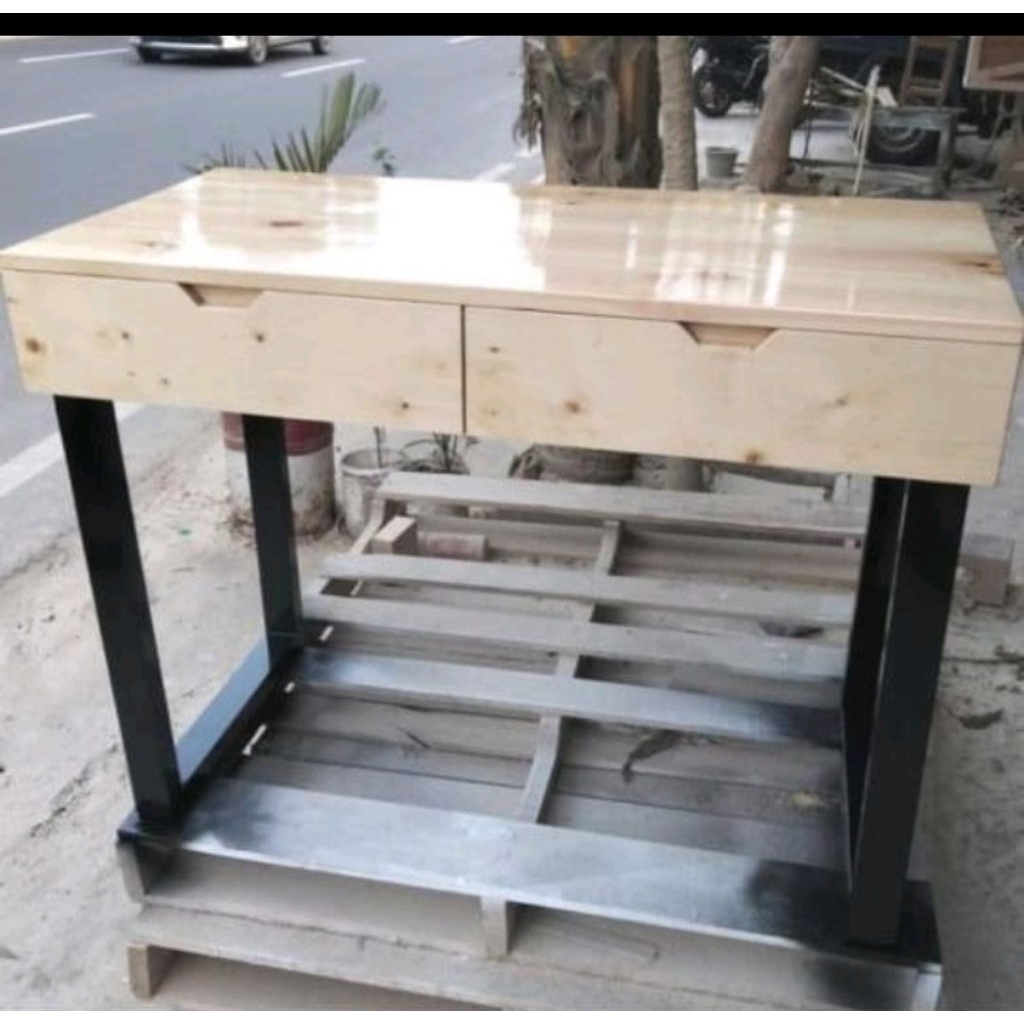 meja komputer minimalis bahan kayu jati belanda