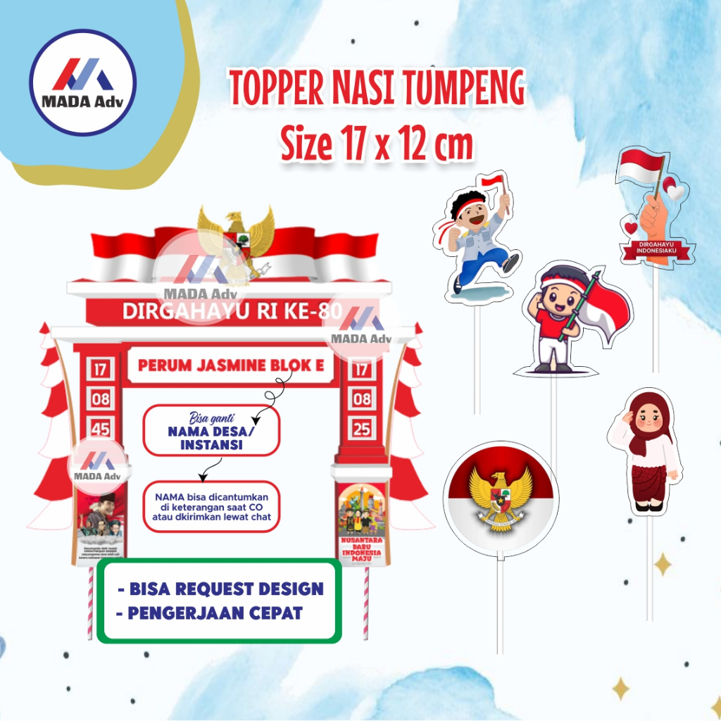 Topper 17 Agustus / Hiasan Tumpeng Kemerdekaan HUT RI 6/ Topper Custom Kemerdekaan 6/ Topper Tumpeng