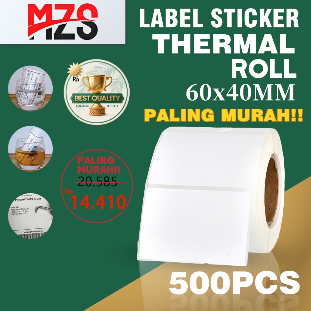 

Kertas Stiker Thermal Resi 60x40mm Isi 500pcs Stiker Printer Label dengan Tinta roll MZS AJ009
