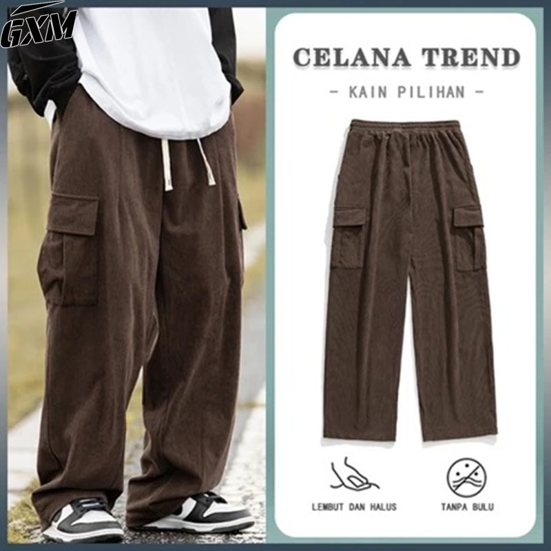 LONG PANTS CARGO CORDUROY PRIA Celana Cargo Corduroy pants Celana Kargo Panjang Corduroy Hitam celan