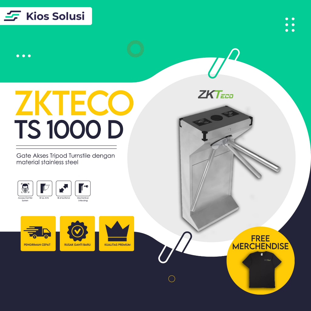 Mesin Gate Akses | Akses Pintu Tripod Turnstile ZKTECO TS1000D | Bergaransi | Akses Kontrol | Barrie