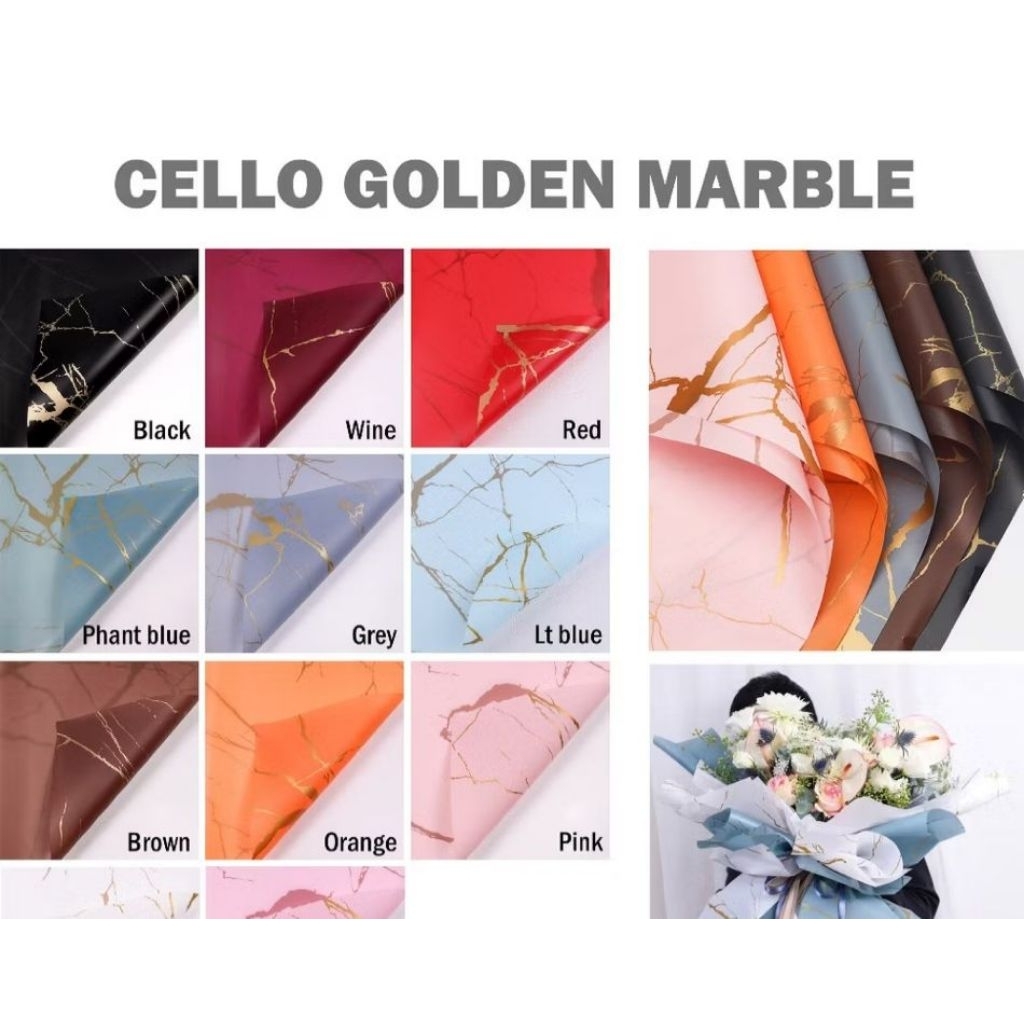 

(Lembaran) Kertas Buket cellophane Golden Marble/Flower Wrapping Marmer/Kertas buket murah