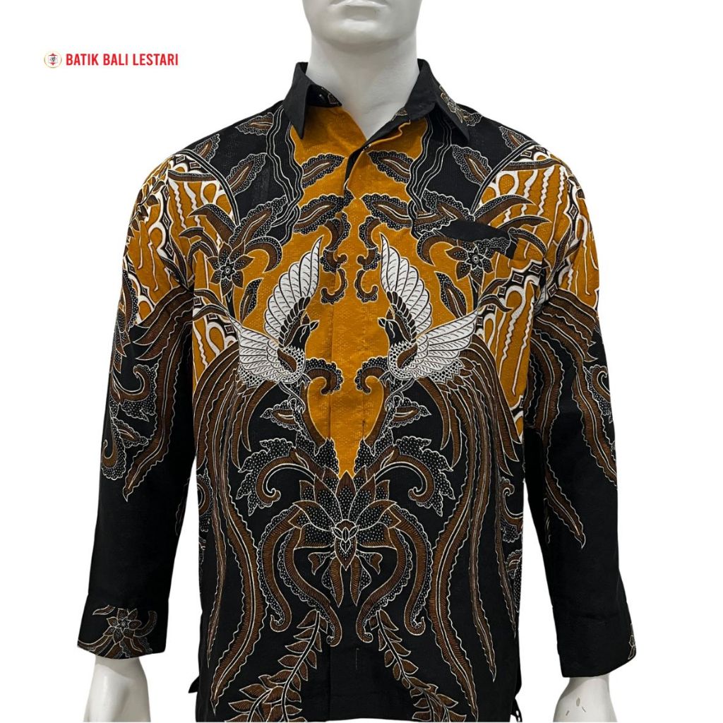 Batik Bali Lestari Batik Dobby Lengan Panjang Couple. Hitam Kuning (BBCo/BBCe)