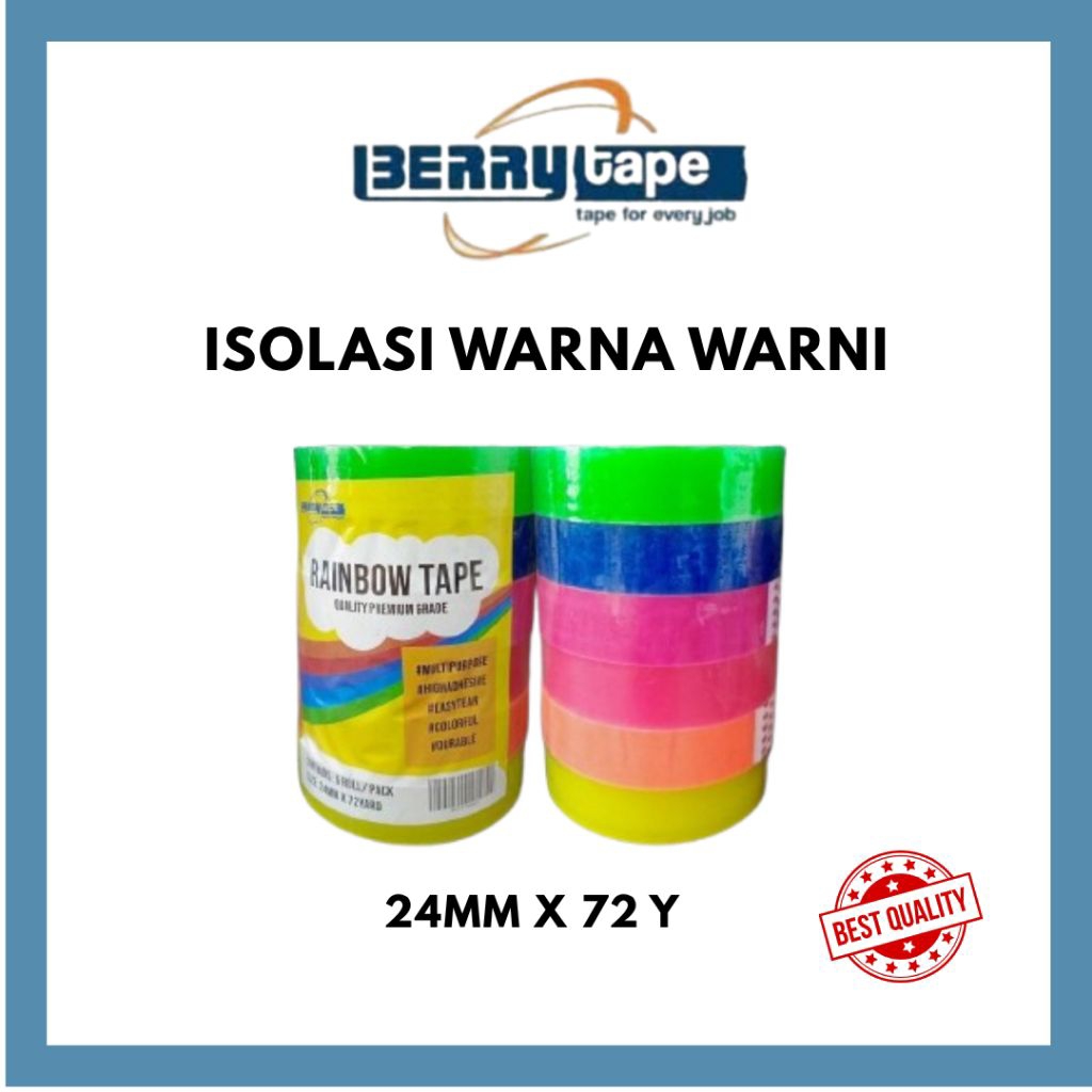 

ISOLASI RAINBOW SIZE 24MM X 72YARD-LAKBAN WARNA WARNI-LAKBAN CANTIK