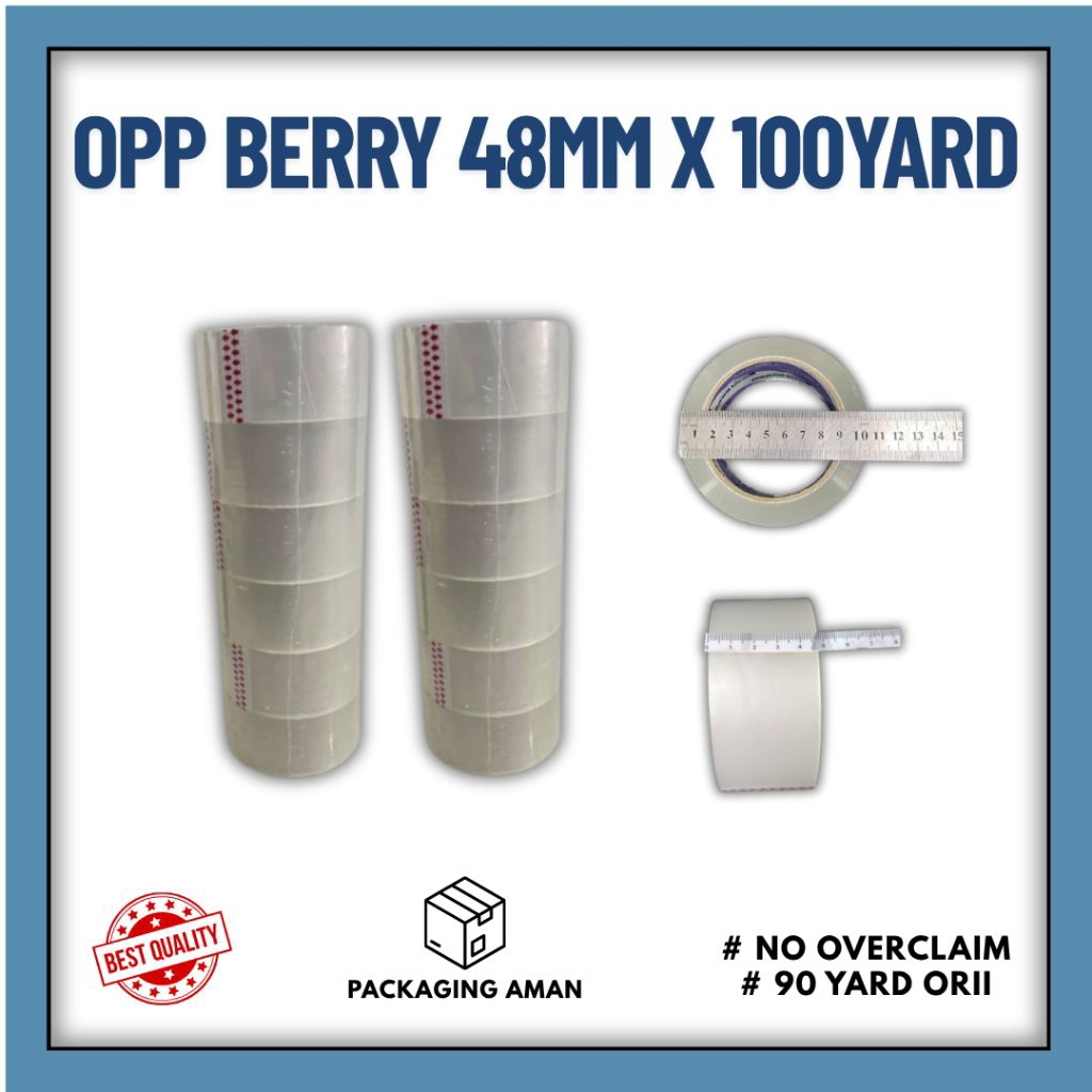 

LAKBAN / OPP BERRY PANJANG100 YARD ORI - LAKBAN PACKING BERRY TAPE - WARNA PUTIIH BENING